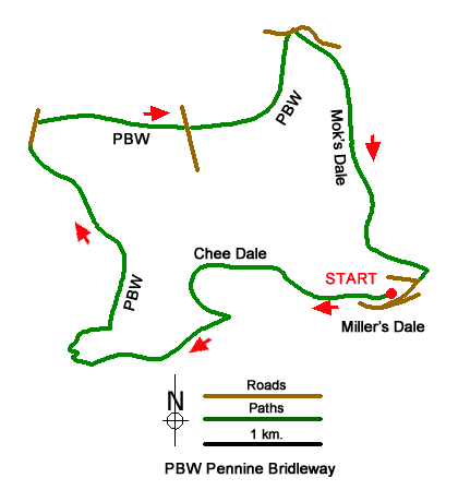 Route Map - Chee Dale & Monk's Dale from Miller's Dale Walk