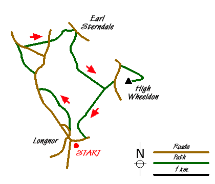 Route Map - Earl Sterndale and High Wheeldon from Longnor Walk