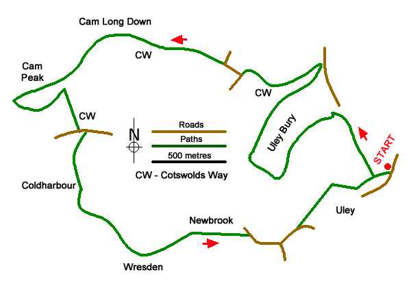 Route Map - Uley Bury & Cam Long Down Walk