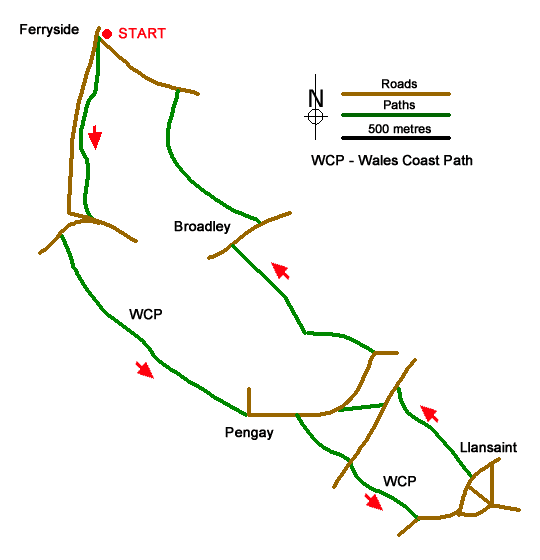 Route Map - Ferryside & Llansaint Walk
