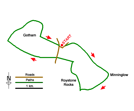 Route Map - Minninglow & Roystone Rocks Walk