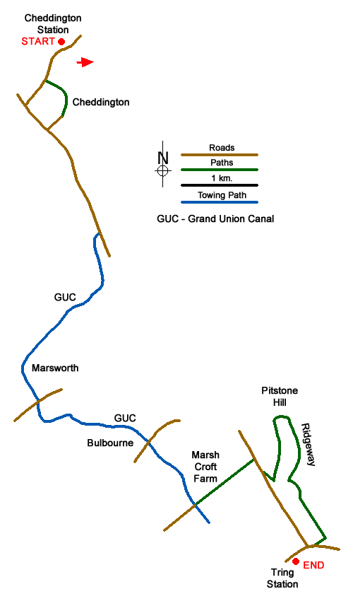 Route Map - Cheddington to Tring via Marsworth Walk