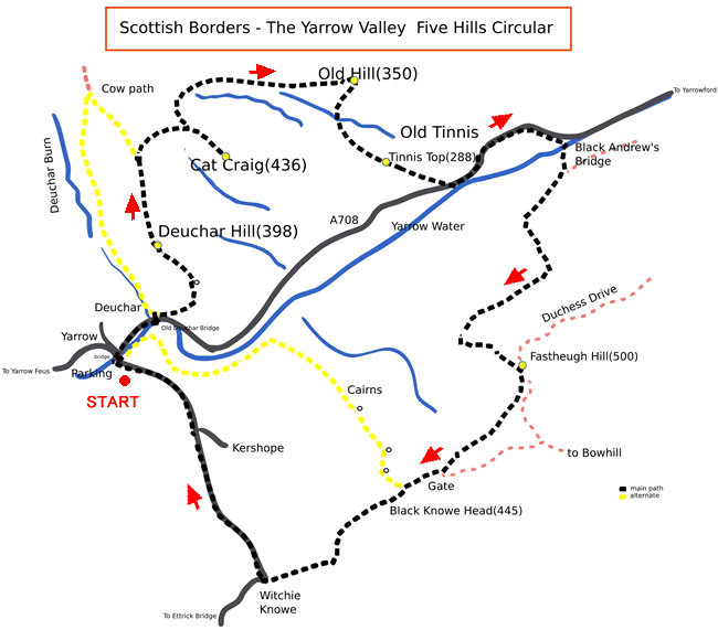 Route Map - Yarrow Valley Five Hills Circular Walk