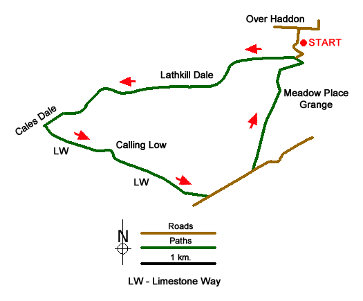Route Map - Lathkill Dale & Over Haddon circular Walk