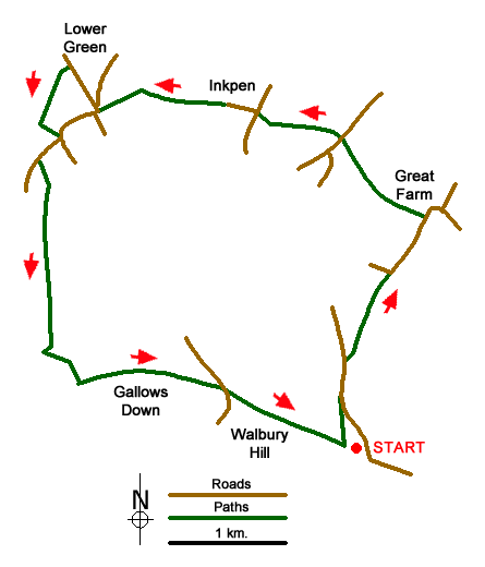Route Map - Coombe Gibbet & Walbury Hill near Inkpen Walk