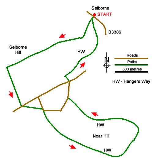 Route Map - Noar Hill from Selborne Walk