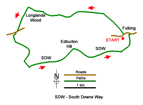 Route Map - Edburton Hill from Fulking Walk