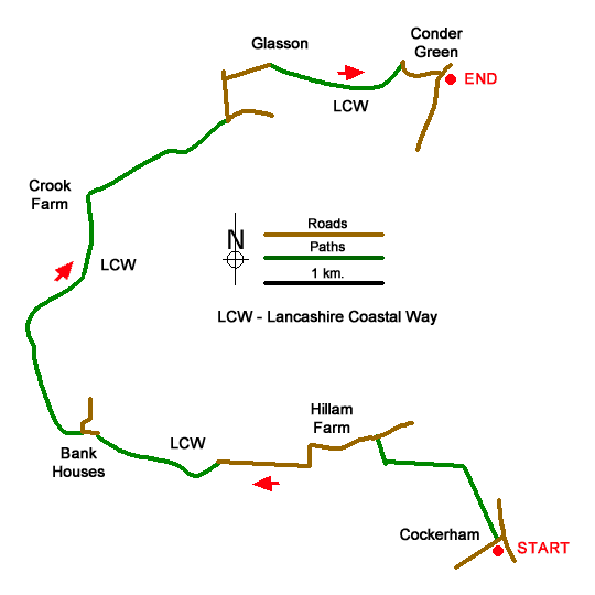Route Map - Cockerham, Glasson & Conder Green Walk