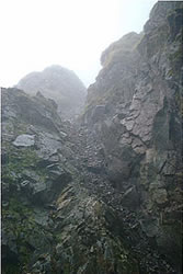 The start of the West Wall Traverse is a narrow groove