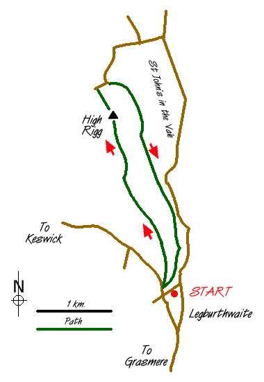 Route Map - High Rigg & Legburthwaite Walk