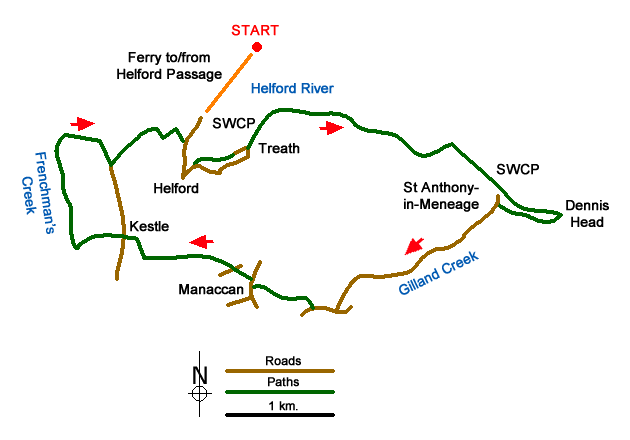 Route Map - Helford Passage & Frenchman's Creek Walk