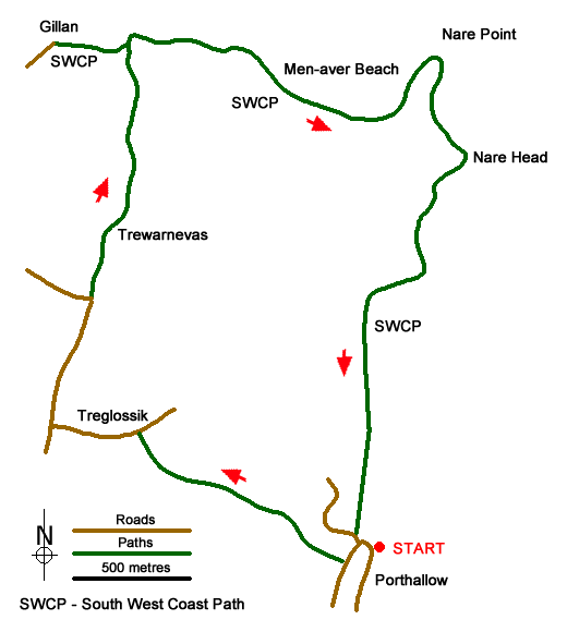 Route Map - Gillan & Nare Point from Porthallow Walk