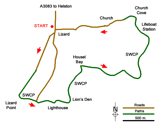 Route Map - Housel Bay & Bass Point from the Lizard Walk