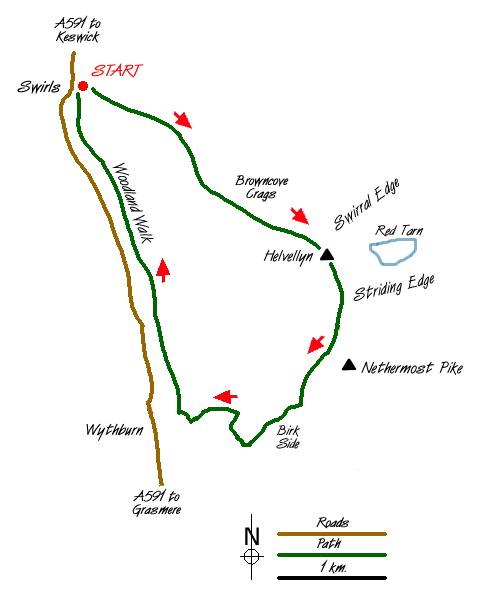 Route Map - Helvellyn & Wythburn from Swirls Walk