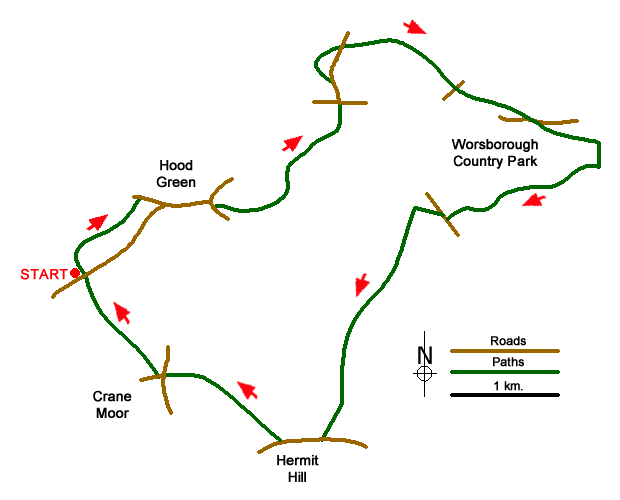 Route Map - Stainborough Castle, Wentworth Castle & Worsbrough Walk