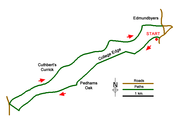 Route Map - College Edge & Cuthbert's Currick from Edmundbyers Walk
