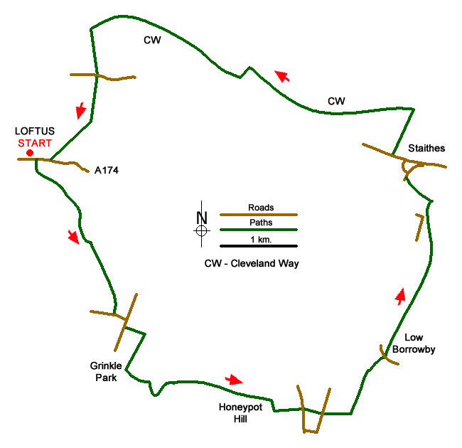 Route Map - Easington Beck & Staithes from Loftus Walk
