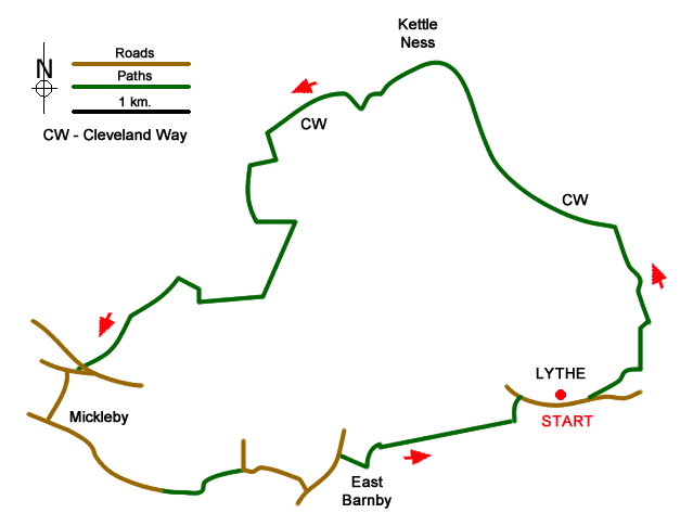 Route Map - Kettleness and Mickleby from Lythe Walk