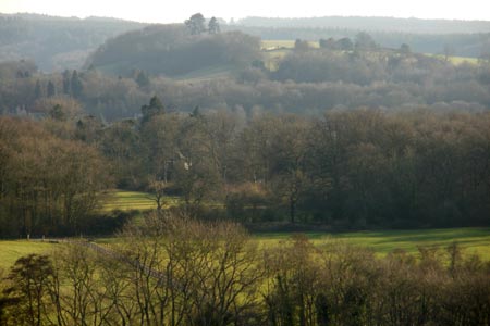 Looking south from the path up to the North Downs Way