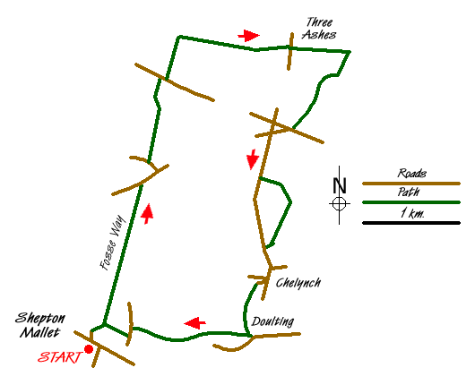 Route Map - Shepton Mallet and the Fosse Way Walk
