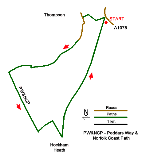 Route Map - The Brecks from near Thompson
 Walk