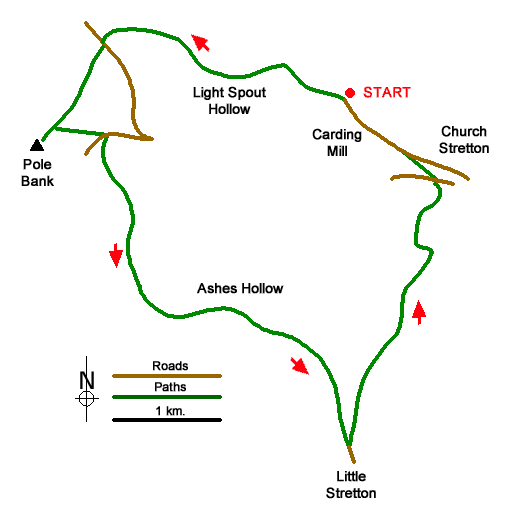 Route Map - Lightspout Hollow, Pole Bank & Ashes Hollow Walk