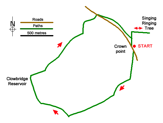 Route Map - Clowbridge Reservoir & Singing Ringing Tree Walk