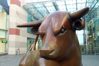 Bronze bull at entrance to Bull Ring, Birmingham