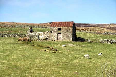 Tin roofed barn above Wythes Hill