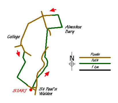 Route Map - Circular from St Paul's Walden to Little Almshoe Walk