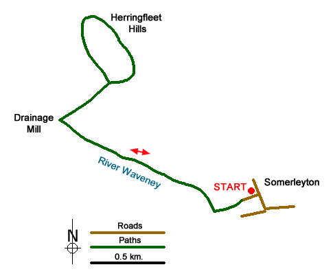 Route Map - Somerleyton & Herringfleet Hills
 Walk