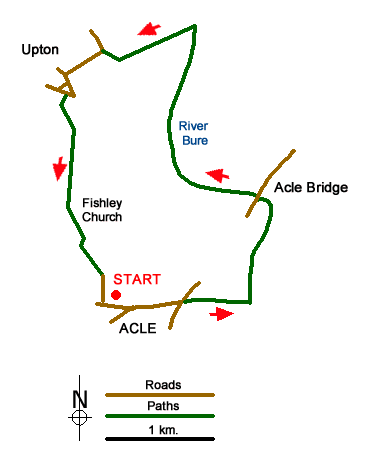 Route Map - The River Bure & Upton from Acle
 Walk