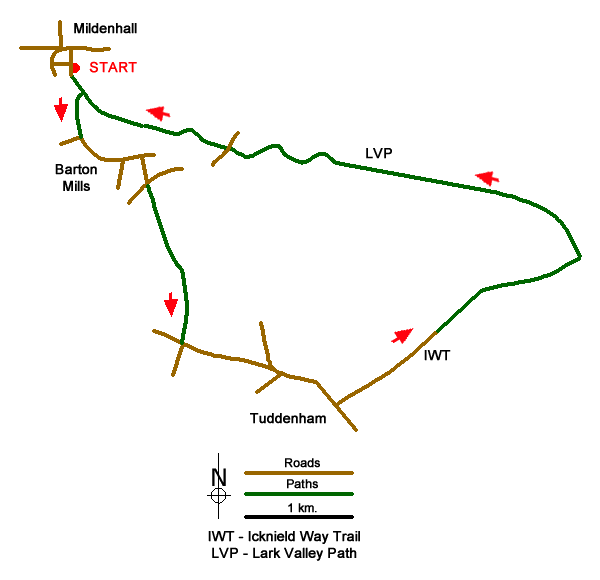 Route Map - Cavenham Heath and Lark Valley from Mildenhall Walk