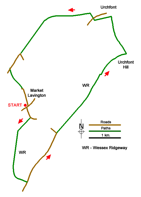 Route Map - Urchfont Hill from Market Lavington Walk