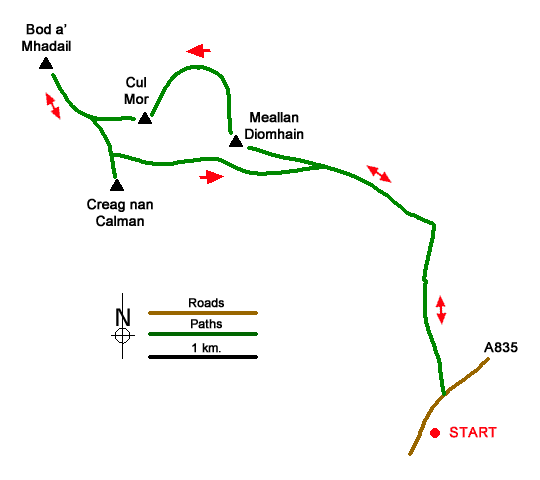 Route Map - Cul Mor from Knockan Crag Walk