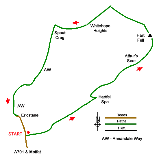 Route Map - Hart Fell & Whitehope Heights Walk