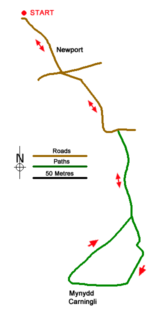 Route Map - Mynydd Carningli from Newport Walk
