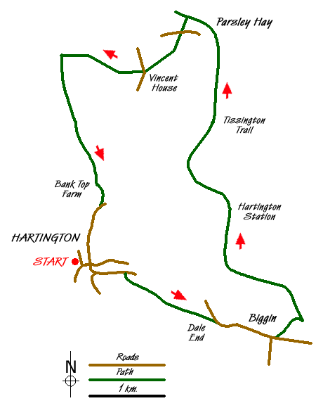 Route Map - Biggin & Parsley Hay from Hartington Walk