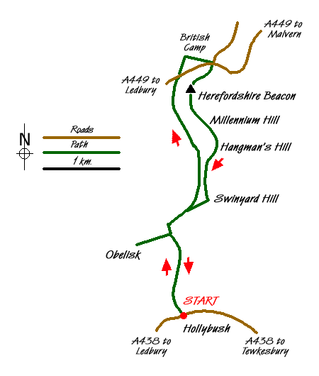 Route Map - Herefordshire Beacon from Hollybush Walk