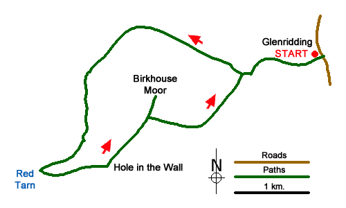 Route Map - Red Tarn & Birkhouse Moor from Glenridding Walk