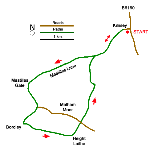 Route Map - Mastilles Lane & Bordley from Kilnsey Walk
