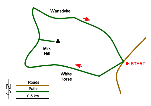 Route Map - Milk Hill the highest point in Wiltshire
 Walk