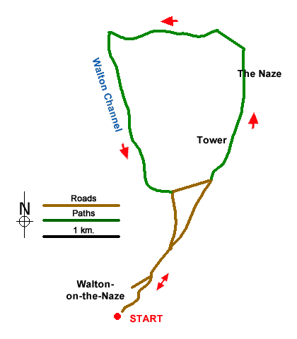 Route Map - The Naze from Walton-on-the-Naze Walk