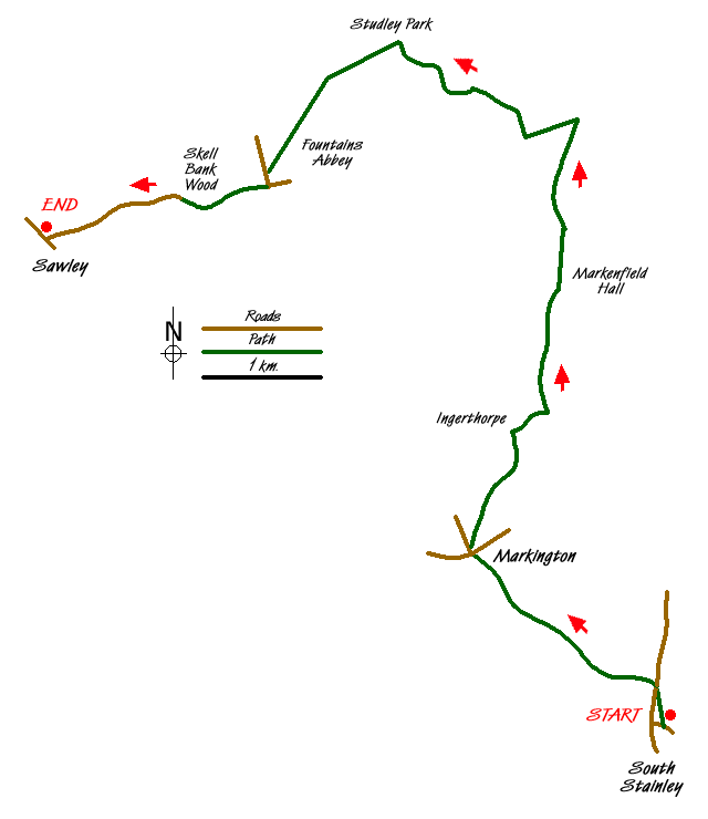 Route Map - Ripon Rowel Walk Leg 2 - South Stainley to Sawley Walk