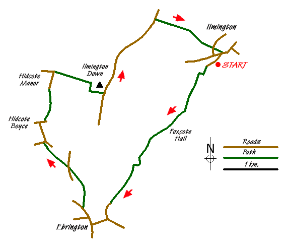 Route Map - Ebrington & Hidcote from Ilmington Walk