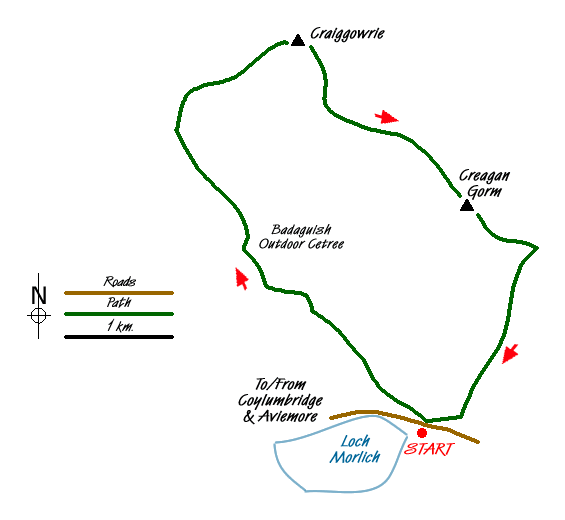 Route Map - Craiggowrie & Creagan Gorm from Loch Morlich Walk
