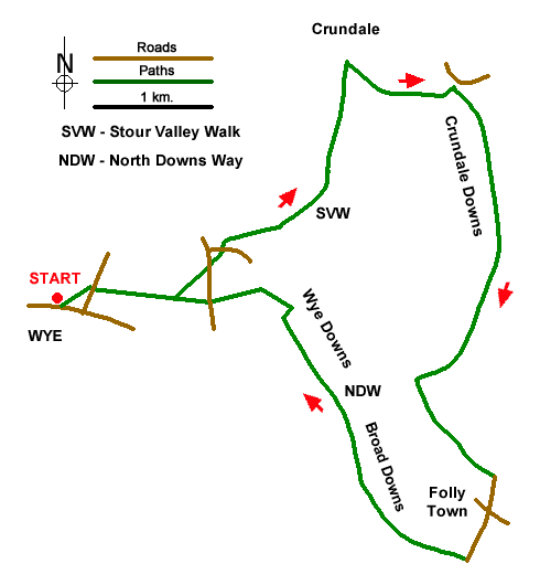 Route Map - Wye, Crundale & Wye Downs Walk