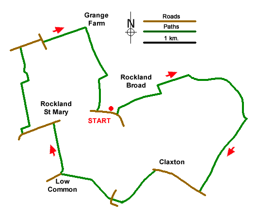 Route Map - Rockland St Mary Circular Walk