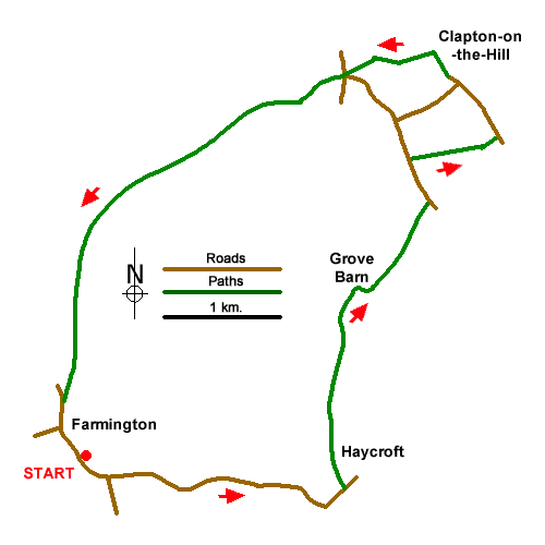 Route Map - Farmington & Clapton-on-the-Hill Walk