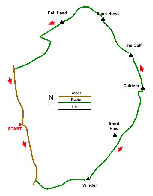 Route Map - Winder, The Calf & Fell Head
 Walk